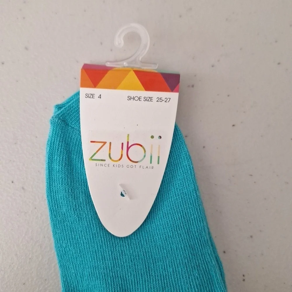 6-Pack ZUBII Kids Got Flair Youth Crew Socks Size 4 Teal Turquoise NWT